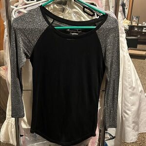 American Eagle Outfitters Black Top with Silver Sleeves